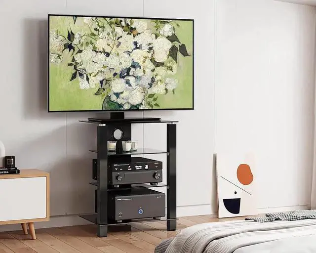 Alt view image 2 of 7 - 4-Tier AV Media Cabinet Stand Component Cabinet, Gaming TV Stand and Stereo Rack Audio Tower with Height Adjust Tempered Glass Shelves, AS406003GB