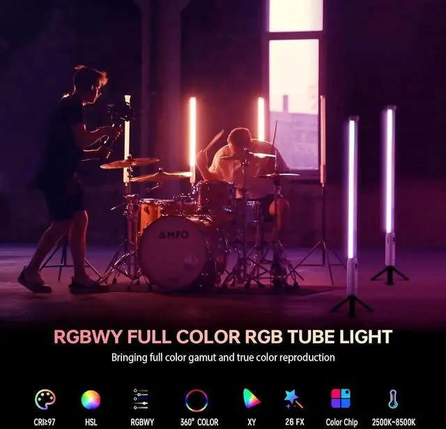 Alt view image 4 of 7 - P12 2 Pack RGB Tube Light, Full Color RGBWY Handheld LED Stick Light Wand with DMX App Control, 11 Pixel Effects 26 Scenes, Built-in Magnet, 2500-8500K, 2500mAh Battery, PD Fast Charging