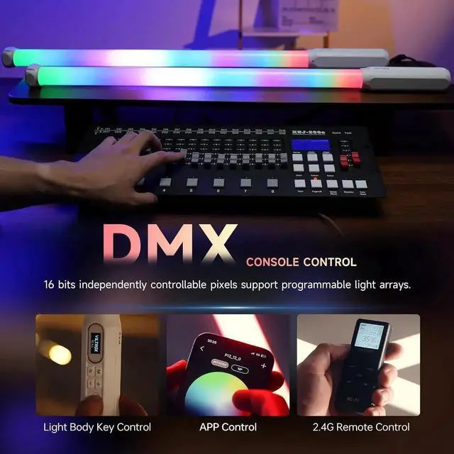 Alt view image 2 of 7 - P12 2 Pack RGB Tube Light, Full Color RGBWY Handheld LED Stick Light Wand with DMX App Control, 11 Pixel Effects 26 Scenes, Built-in Magnet, 2500-8500K, 2500mAh Battery, PD Fast Charging