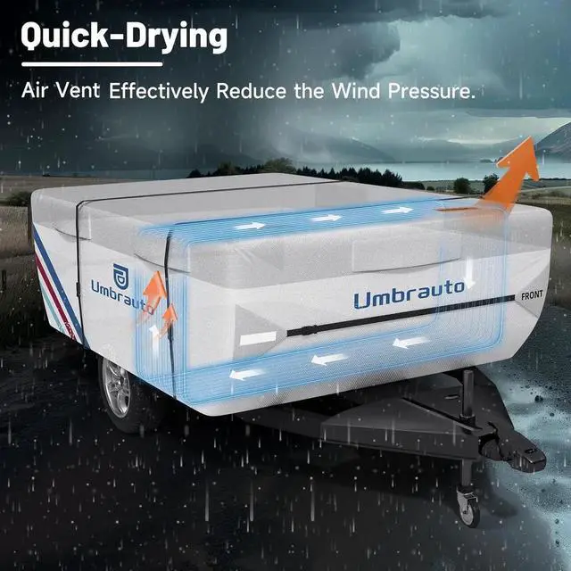 Alt view image 4 of 7 - Pop Up Camper Cover for 16'-18' Folding Tent Trailers, 300D Silver Oxford, Waterproof, Windproof, Sun-Resistant, Tear-Resistant, Heavy-Duty RV Cover with Straps & Air Vents