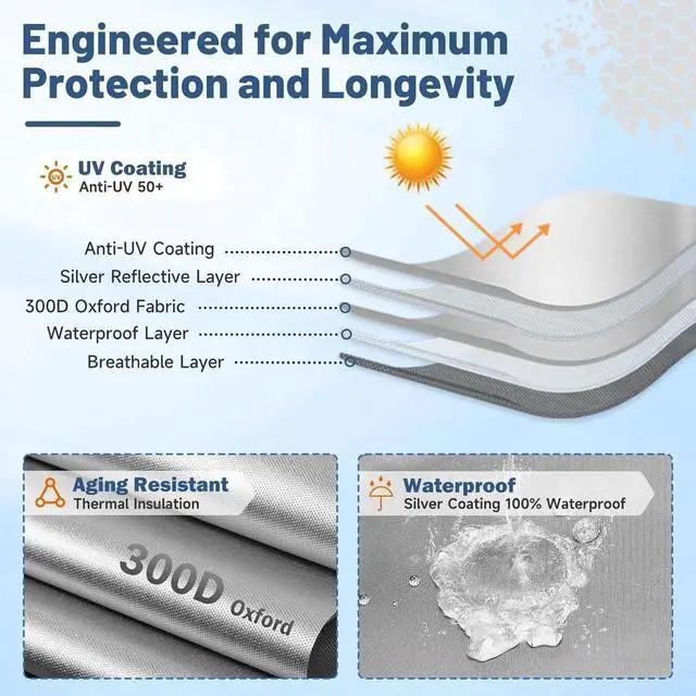 Alt view image 5 of 7 - Pop Up Camper Cover for 16'-18' Folding Tent Trailers, 300D Silver Oxford, Waterproof, Windproof, Sun-Resistant, Tear-Resistant, Heavy-Duty RV Cover with Straps & Air Vents