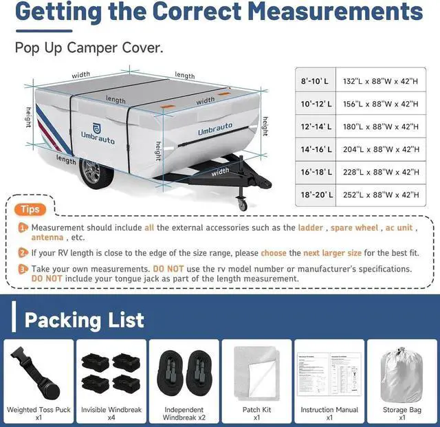 Alt view image 3 of 7 - Pop Up Camper Cover for 16'-18' Folding Tent Trailers, 300D Silver Oxford, Waterproof, Windproof, Sun-Resistant, Tear-Resistant, Heavy-Duty RV Cover with Straps & Air Vents