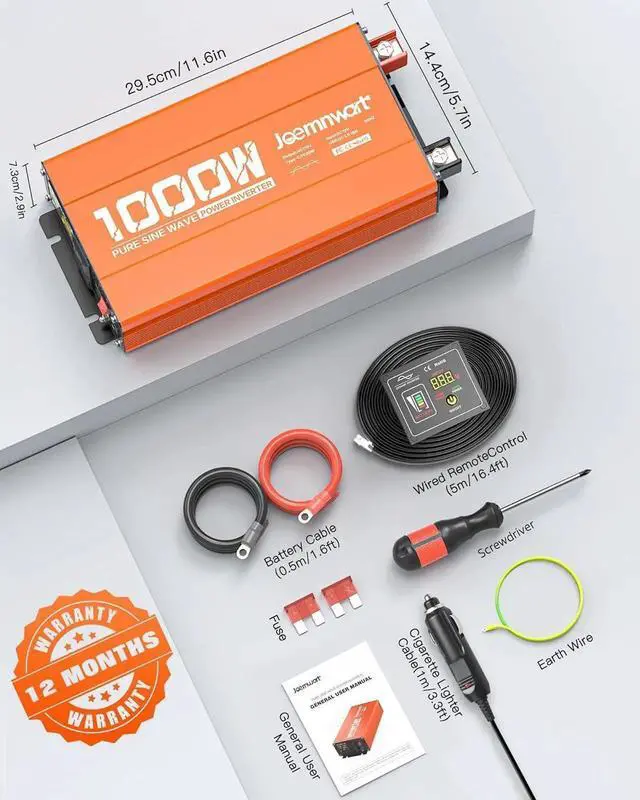 Alt view image 4 of 7 - 1000W/2000W(Peak) Power Inverter DC 12V to 110V AC with LCD Display, Remote Control, 2 Outlets, Fast Charging USB Charger, Car Pure Sine Wave for Home Laptop Truck