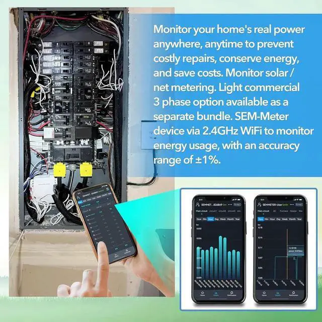 Alt view image 7 of 7 - Sm Home Energy Monitor with 16 50A Circuit Ll Sensors, Measure Power Usage in Real-Time, History with App (16 50A Circuit Ll Sensors) - Compatible with Home Assistant