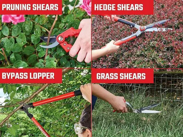 Alt view image 5 of 7 - 4-Piece Pruning Tools Set with Bypass Pruner, Lopper, Wavy Blade Hedge Shears & Swivel Grass Red -
