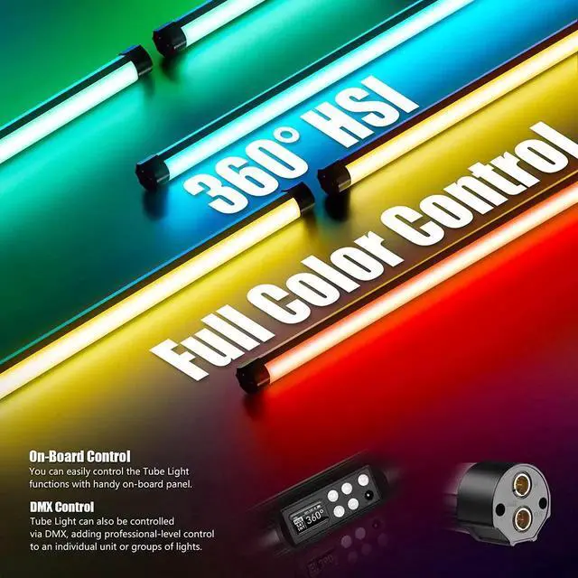 Alt view image 6 of 6 - TLX2 RGB Tube Light LED Full Color Port Video Light with APP DMX Control 2 ft 2800K-8000K CRI96 TLCI97 360° RGB CCT HSI Mode 10 Customiz Light Effects Built in Recharge Battery