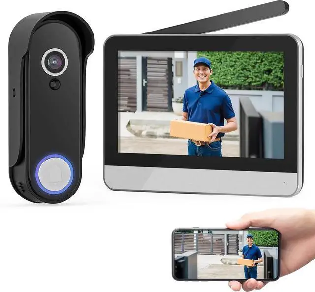 Alt view image 7 of 7 - Wireless Smart Video Doorbell System,7" Touchscreen Display,1080P Video Doorbell Camera with Motion Detection,2-Way Audio,Local Storage No Subscription, Easy Install Without Wiring