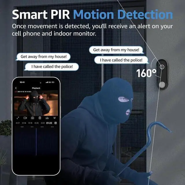 Alt view image 2 of 7 - Wireless Smart Video Doorbell System,7" Touchscreen Display,1080P Video Doorbell Camera with Motion Detection,2-Way Audio,Local Storage No Subscription, Easy Install Without Wiring