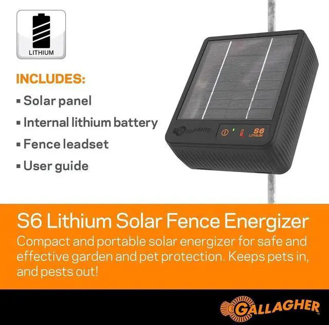 Alt view image 3 of 6 - S6 Solar Electric Fence Charger | Solar Fence Energizer for Gardens, Chickens, Goats, and Pets | Solar-Powered Fence Charger with Lithium Battery | Mounts Directly to Grounding Rod