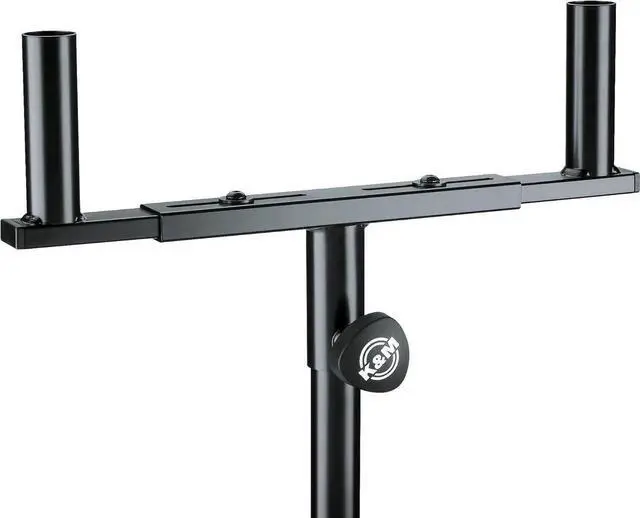 Main image of Konig & Meyer 14940.000.55 Speaker Mounting Fork Stand | Adjustable Width 12- 19 | Two 55 lbs Single Speakers on Slip On Stand | Attach to 1.38 Tube Diameter | German Made | Black