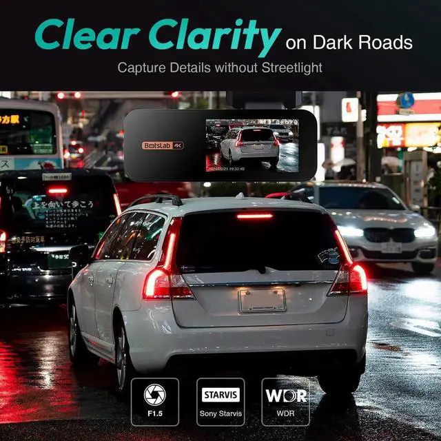 Alt view image 7 of 7 - 4k Dash Cam Front and Rear, 24/7 Parking Monitor with Hardwired Kit, 170° Ultra Wide Dashcam, ADAS, IMX415 Sensor, Night Vision, WDR, Loop Recording, 5G/2.4G WiFi & GPS, Free 64GB Card