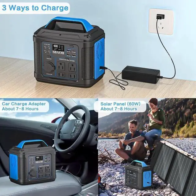 Alt view image 3 of 7 - Portable Power Station, 300W 296Wh Solar Generator Quick Charge / 110V AC Outlets/DC Ports and LED Flashlight, Lithium Battery Backup for Home Outdoor Travel Camping Blackout blue