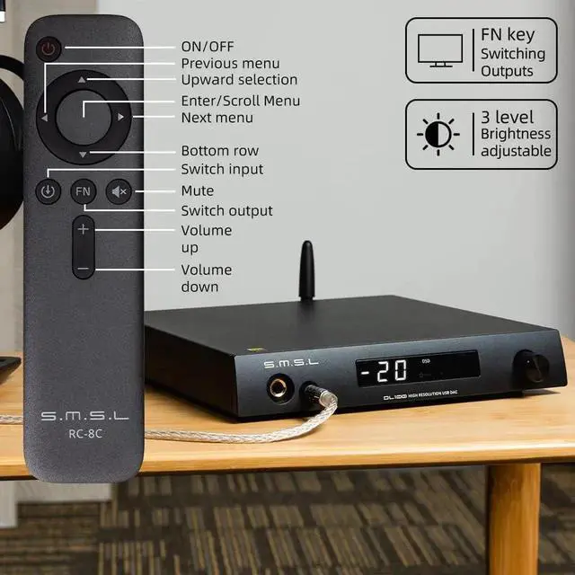 Alt view image 7 of 7 - DL100 Audio DAC Amplifier 4xCS43131 Chips Hi-Res Headphone Amplifier PCM32bit/768kHz Hi-Fi Audio Stereo Receiver Bluetooth5.1/USB/Optical/Coaxial/HDMI Input THD+N 0.00009%, with Remote Control