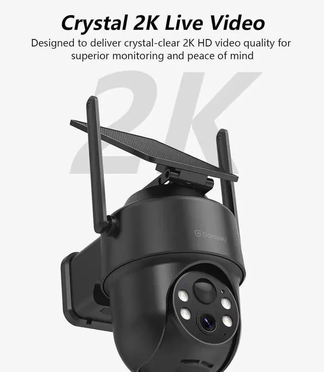 Alt view image 3 of 7 - 2K Security Cameras Wireless Outdoor-360° PTZ Cameras for Home Security with Solar Panel/Battery Powered, Night Vision, Two-Way Audio, PIR Sensor, Works with Alexa, R1 4P Black (2.4Ghz Only)