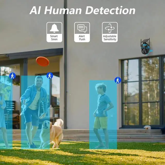 Alt view image 7 of 7 - 2K Security Cameras Wireless Outdoor-360° PTZ Cameras for Home Security with Solar Panel/Battery Powered, Night Vision, Two-Way Audio, PIR Sensor, Works with Alexa, R1 4P Black (2.4Ghz Only)