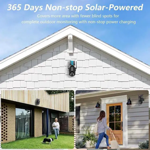 Alt view image 4 of 7 - 2K Security Cameras Wireless Outdoor-360° PTZ Cameras for Home Security with Solar Panel/Battery Powered, Night Vision, Two-Way Audio, PIR Sensor, Works with Alexa, R1 4P Black (2.4Ghz Only)
