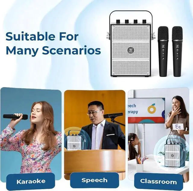 Alt view image 7 of 7 - 100W Powerful Voice Amplifier with 2 Wireless Microphones, Big Pro Sound Portable Speaker with Microphone, Bluetooth Speaker PA System Karaoke Machine Support BT/USB/TF Card/Aux/Guitar S99