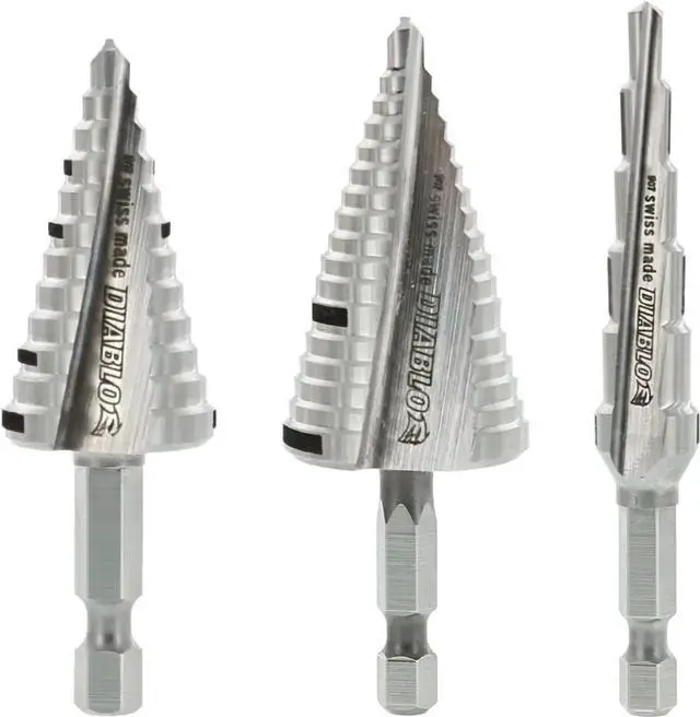 Main image of Diao Iact Strong Step Drill Bit Set - Fast, Precise Drilling in Thin Metals, Plastic and Steel - Split Point Tip, Optimized Dual Flute Dgn, 3-Piece Set - DSDS003