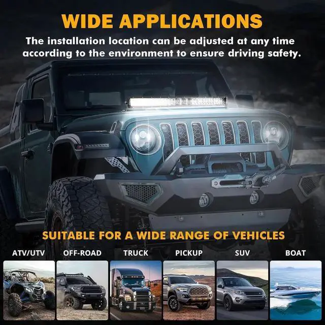 Alt view image 7 of 7 - 32 Inch LED Light Bar, P8/270W Chips Dual Row Off Road Lights Flood Spot Combo Driving Work Light, 33000LM Waterproof Offroad Lights with Wiring Harness for SUV ATV UTV Trucks Jeep Pickup