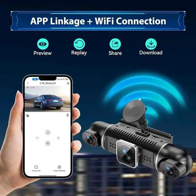 Alt view image 6 of 7 - 4 Channel Car Dash Cam 360° Coverage - Front 2K + Triple 1080P HD Car Camera Built-in WiFi Dash Camera with App, G-Sensor/Night Vision/Parking Mode/Loop Recording Free 64GB SD Card