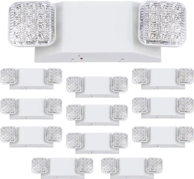 Main image of LED Commercial Emergency Light with Dual Head and Backup Battery, US Standard, AC 120-277V, Hardwired Emergency Light Fixtures for Business Office Power Outages, 12-Pack