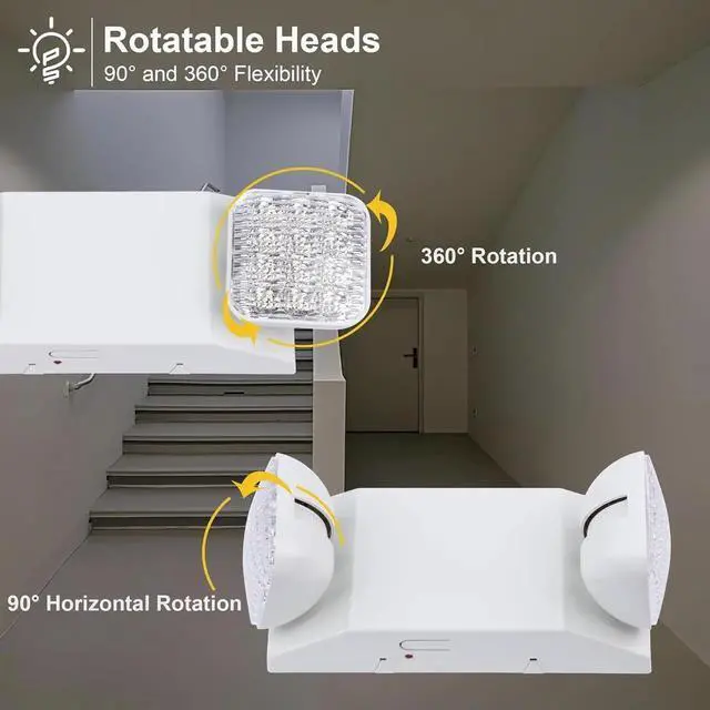 Alt view image 5 of 7 - LED Commercial Emergency Light with Dual Head and Backup Battery, US Standard, AC 120-277V, Hardwired Emergency Light Fixtures for Business Office Power Outages, 12-Pack