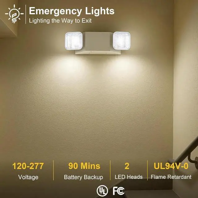 Alt view image 7 of 7 - LED Commercial Emergency Light with Dual Head and Backup Battery, US Standard, AC 120-277V, Hardwired Emergency Light Fixtures for Business Office Power Outages, 12-Pack