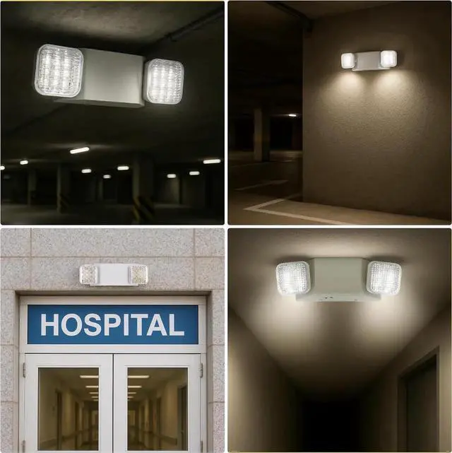 Alt view image 2 of 7 - LED Commercial Emergency Light with Dual Head and Backup Battery, US Standard, AC 120-277V, Hardwired Emergency Light Fixtures for Business Office Power Outages, 12-Pack