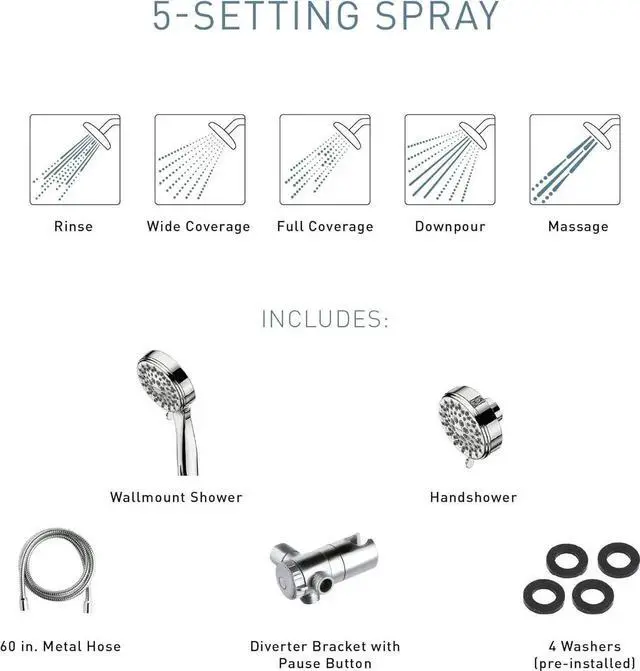 Alt view image 4 of 7 - Ignite Brushed Nickel Five-Function 3-3/4" Diameter 5-Function Shower Spray Head with Handheld Showerhead, 20016SRN