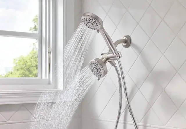 Alt view image 2 of 7 - Ignite Brushed Nickel Five-Function 3-3/4" Diameter 5-Function Shower Spray Head with Handheld Showerhead, 20016SRN