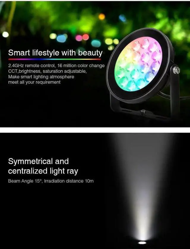 Alt view image 5 of 7 - FUTC02 Miboxer 9W RGB+CCT Outdoor LED Garden Spotlight AC 110V 16 Million Colors Changing,Color Temperature Adjust.Smphone APP Can't Control Directly