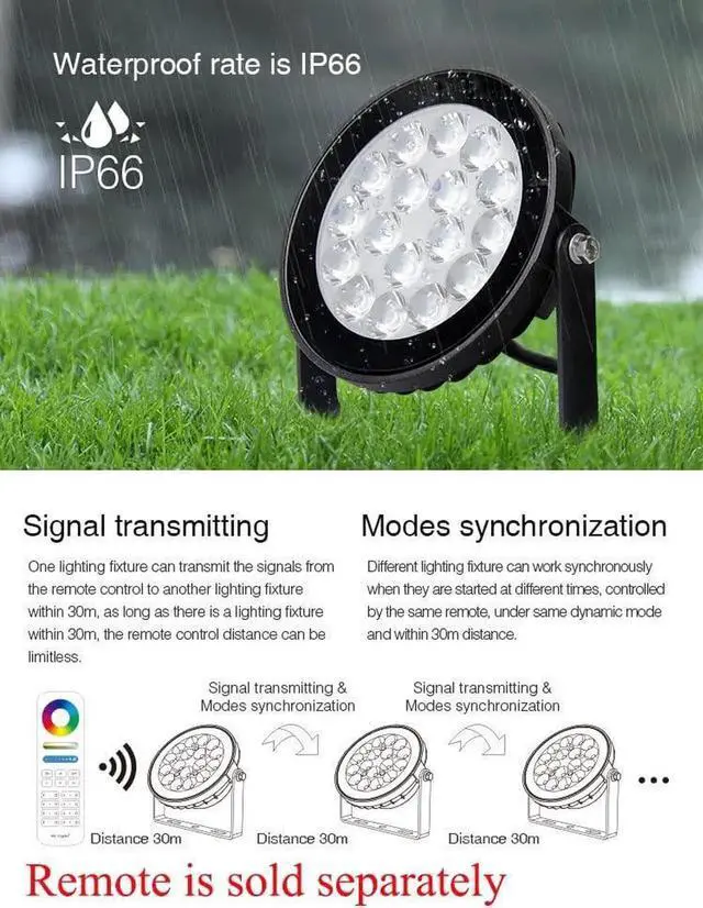 Alt view image 2 of 7 - FUTC02 Miboxer 9W RGB+CCT Outdoor LED Garden Spotlight AC 110V 16 Million Colors Changing,Color Temperature Adjust.Smphone APP Can't Control Directly