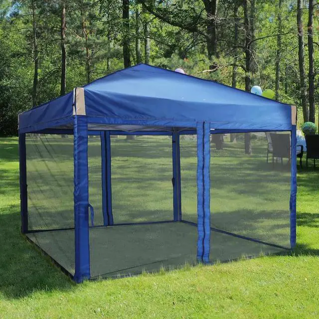 Alt view image 5 of 7 - 10x10 Ft Pop Up Canopy Tent with Netting, Water-Resistant 210D Oxford Fabric Shade, Easy Assembly Commercial Gazebo with Wheeled Carry Bag & 4 Sand Bags for Camping, Party, Blue