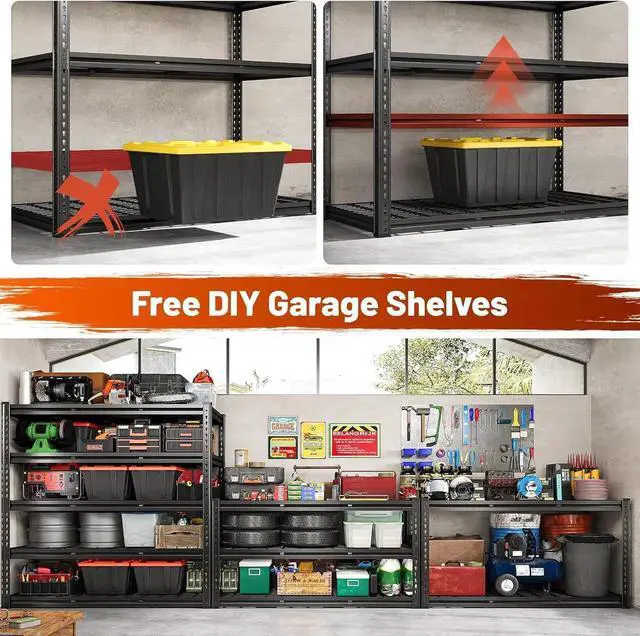 Alt view image 3 of 7 - 48" W Garage Shelving 3000LBS Metal Shelving Heavy Duty Storage Shelves Adjust Metal Shelf 5 Tier Pantry Shelves for Warehouse Garage Basement Pantry 48" W x 24" D x 72" H
