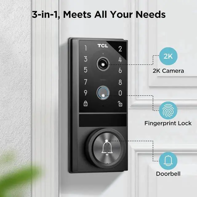 Alt view image 3 of 6 - D1 Max Security Video Smart Lock, 3-in-1 2K Camera, Doorbell & Fingerprint Keyless Entry Door Lock, WiFi Smart Door Lock with App Remote Control, PIR Motion Detection, Easy Installation