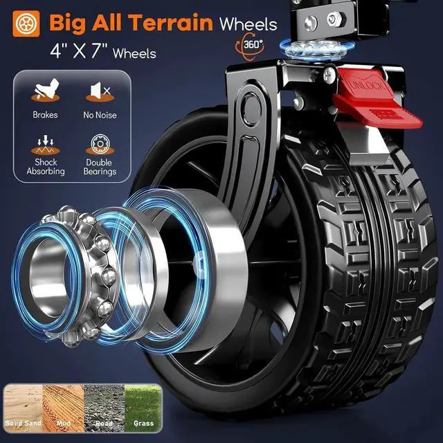 Alt view image 6 of 7 - 48" L Collapsible Wagon Cart Foldable, 560lbs Weight Capacity 300L Heavy Duty Folding Beach Wagons with Big All-Terrain Wheels, Utility Carts for Groceries, Shopping, Camping, Sports - Black