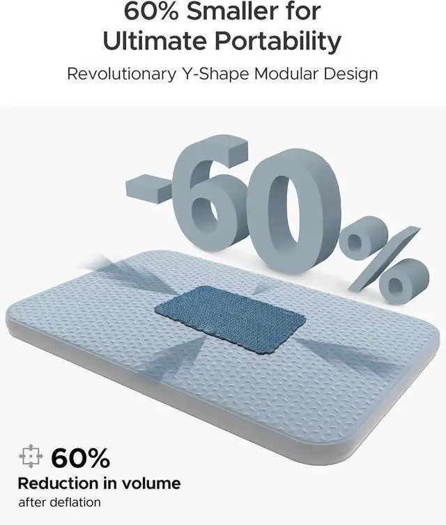 Alt view image 2 of 7 - 4.3" Thick Self Inflating Sleeping Pad with Foam | Innovative Y-Shaped Telescopic Structure | Ultraportable Camping Mattress | Outdoor Compact Air Mat for Tent Car |