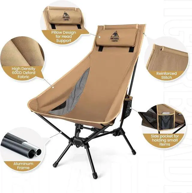 Alt view image 2 of 7 - Tigerblade High Back Camping Chair with Pillow Design, Comfortable Widened Seat Folding Chair
