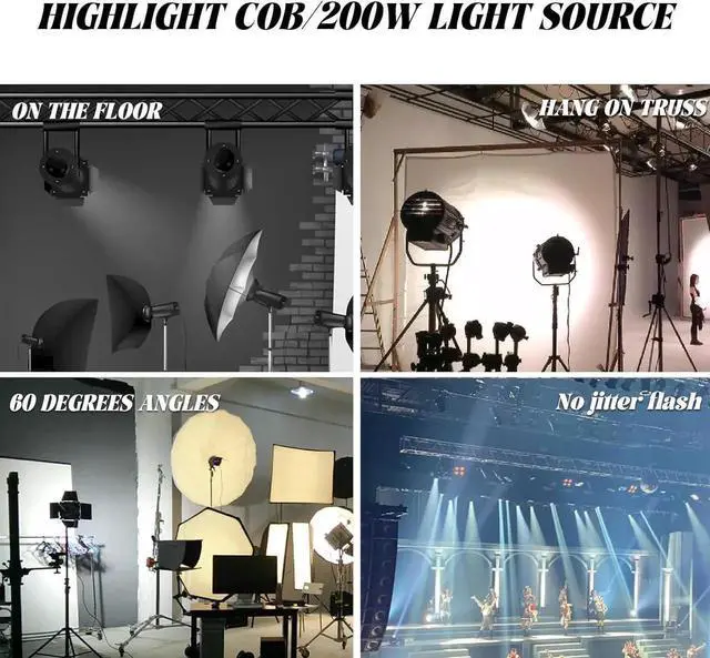 Alt view image 2 of 7 - COB Stage Lights with Barn Doors, COB Par Lights 200W LED 3500~7500K Warm White & White, DMX512 Master-Slave Sound DJ Lights Spotlight Fresnel for Church Concert Wedding