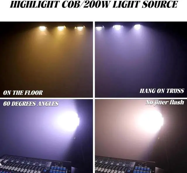 Alt view image 5 of 7 - COB Stage Lights with Barn Doors, COB Par Lights 200W LED 3500~7500K Warm White & White, DMX512 Master-Slave Sound DJ Lights Spotlight Fresnel for Church Concert Wedding