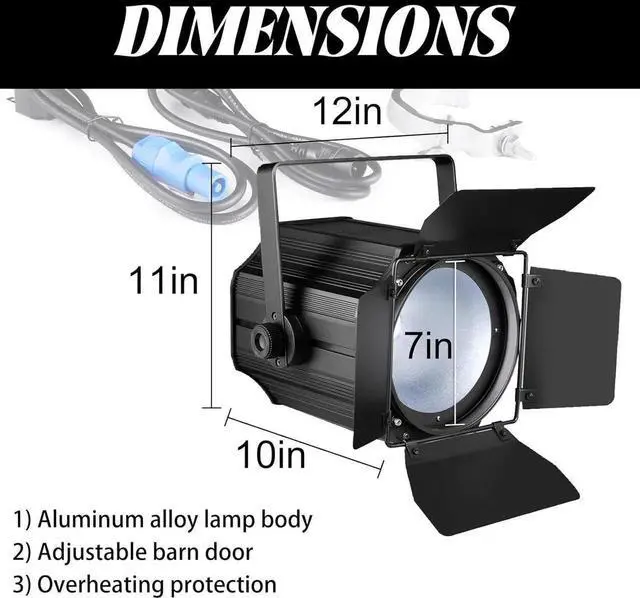 Alt view image 7 of 7 - COB Stage Lights with Barn Doors, COB Par Lights 200W LED 3500~7500K Warm White & White, DMX512 Master-Slave Sound DJ Lights Spotlight Fresnel for Church Concert Wedding