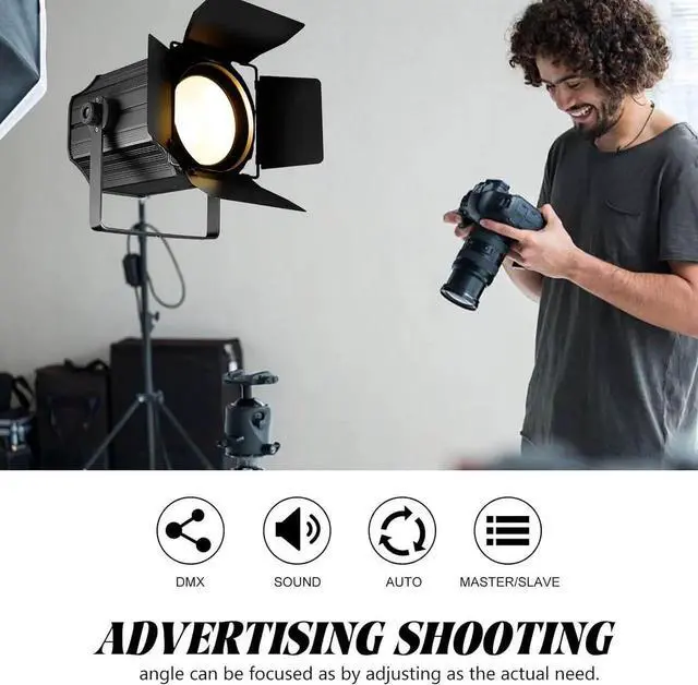 Alt view image 6 of 7 - COB Stage Lights with Barn Doors, COB Par Lights 200W LED 3500~7500K Warm White & White, DMX512 Master-Slave Sound DJ Lights Spotlight Fresnel for Church Concert Wedding