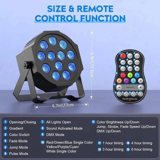 Alt view image 3 of 7 - Battery Powered Stage Lights, Rechargeable Par Can Lights with DMX/Remote/Sound Activated, RGBW 4 in 1 LED Uplights for Events Wedding Party Club Concert Indoor 1Pack