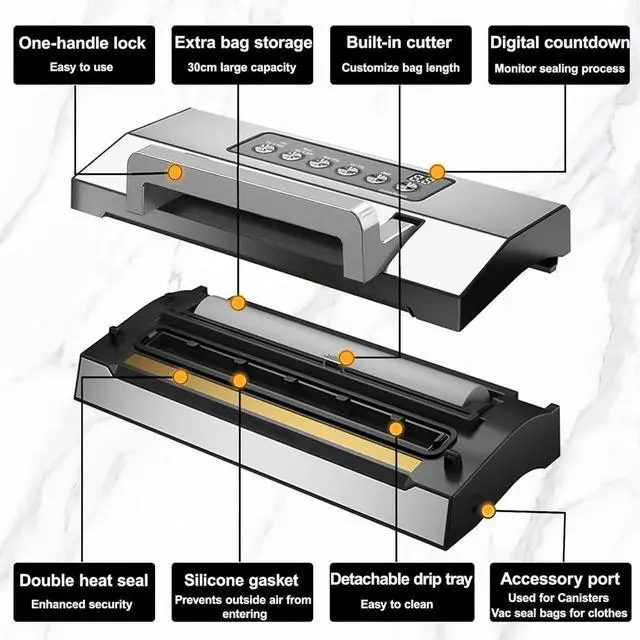Alt view image 7 of 7 - 2025 Upgraded Precision Fast-Vacuum Sealer, Commercial Full Automatic Food Vacuum Sealer Machine, Double Heat Seal, Built-in Cutter&Bag Storage, Powerful Food Vacuum Saver, 2 Bag Rolls&hose