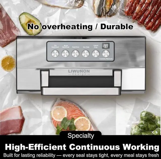 Alt view image 3 of 7 - 2025 Upgraded Precision Fast-Vacuum Sealer, Commercial Full Automatic Food Vacuum Sealer Machine, Double Heat Seal, Built-in Cutter&Bag Storage, Powerful Food Vacuum Saver, 2 Bag Rolls&hose