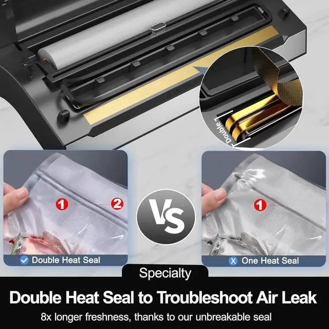 Alt view image 2 of 7 - 2025 Upgraded Precision Fast-Vacuum Sealer, Commercial Full Automatic Food Vacuum Sealer Machine, Double Heat Seal, Built-in Cutter&Bag Storage, Powerful Food Vacuum Saver, 2 Bag Rolls&hose