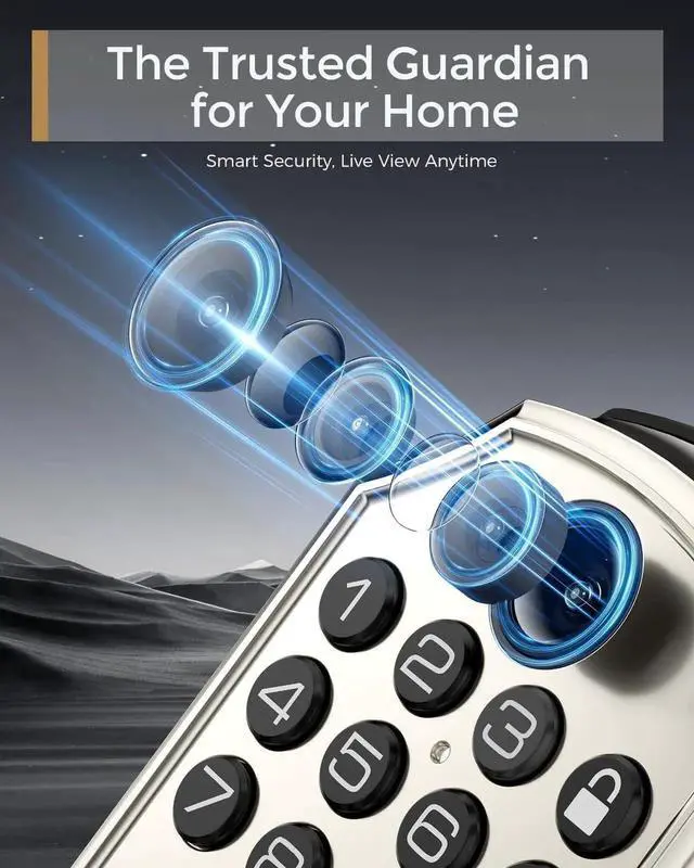 Alt view image 6 of 7 - WiFi Smart Lock with Camera - Keyless Entry Deadbolt with Handle Set, 5-in-1 Camera+Doorbell+Fingerprint+Keypad, App Control, Auto Lock, Easy Install, Waterproof for Front Door, Satin Nickel