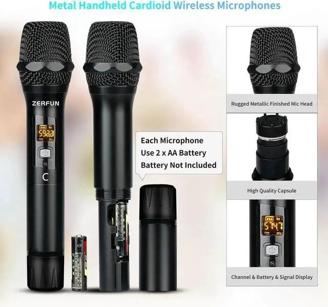 Alt view image 2 of 7 - Pro Wireless Microphone System 4 Channel, UHF Metal Cordless Handheld Mics with Echo Bluetooth for Church Karaoke Singing, 4x50 Adjustable Frequency(MU-898 Battery 4 Handheld)