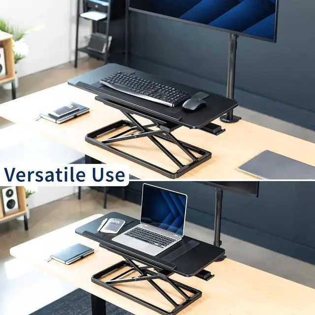 Alt view image 3 of 7 - Single Top 30 inch Tilting Scissors Lift Keyboard and Mouse Riser, Height Adjustable Laptop Desk, for Ergonomic Sit Stand Workstations, Black, Desk-TKR1