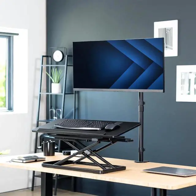 Alt view image 4 of 7 - Single Top 30 inch Tilting Scissors Lift Keyboard and Mouse Riser, Height Adjustable Laptop Desk, for Ergonomic Sit Stand Workstations, Black, Desk-TKR1